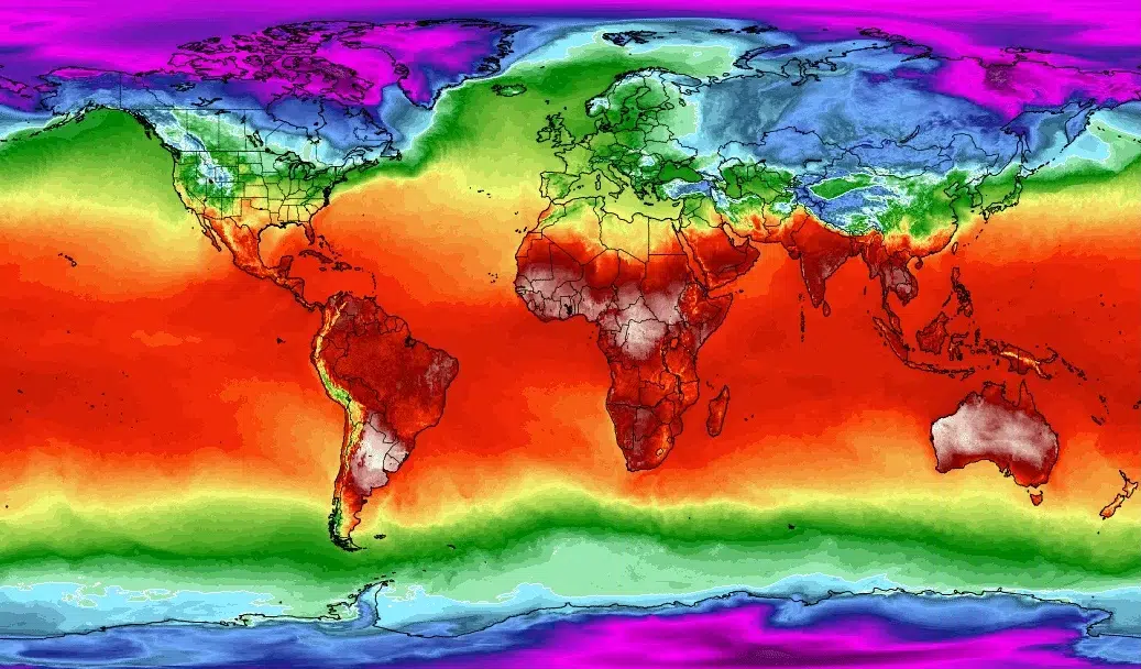 Mapa mostra áreas mais quentes do mundo nesta segunda-feira.