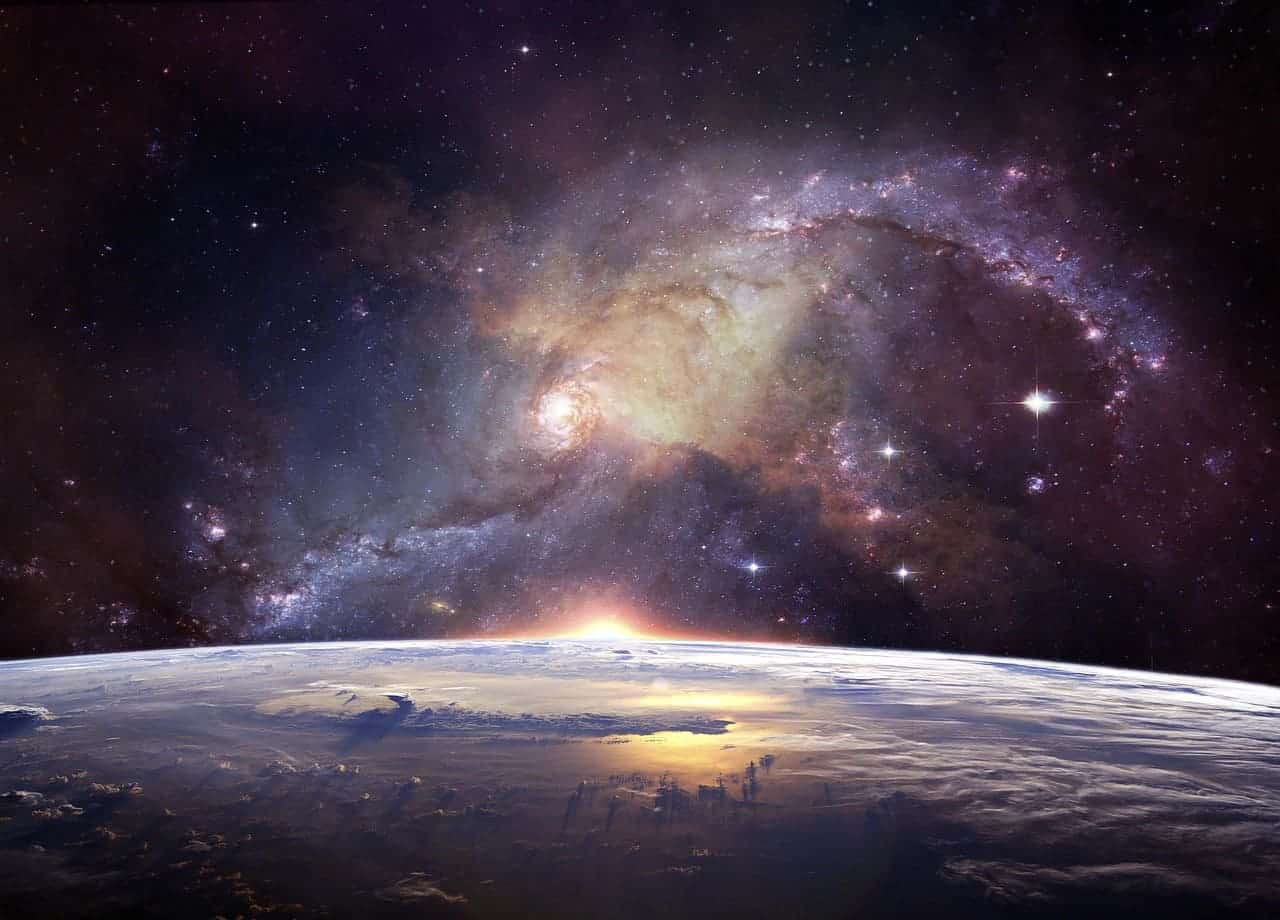 Vista espacial parcial da terra com visão aberta do cosmos