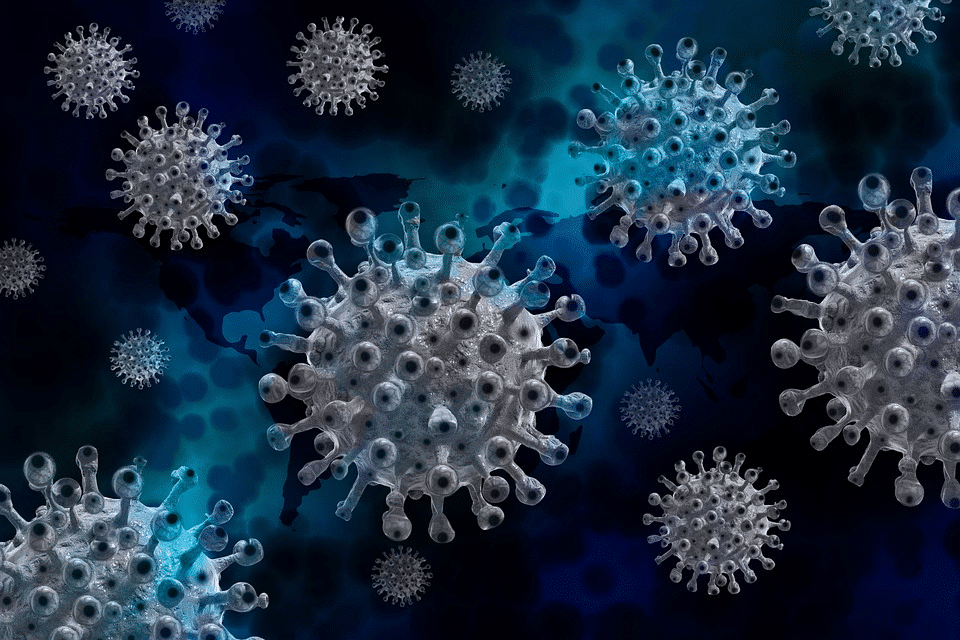 Ilustração que representa o vírus do covid-19.