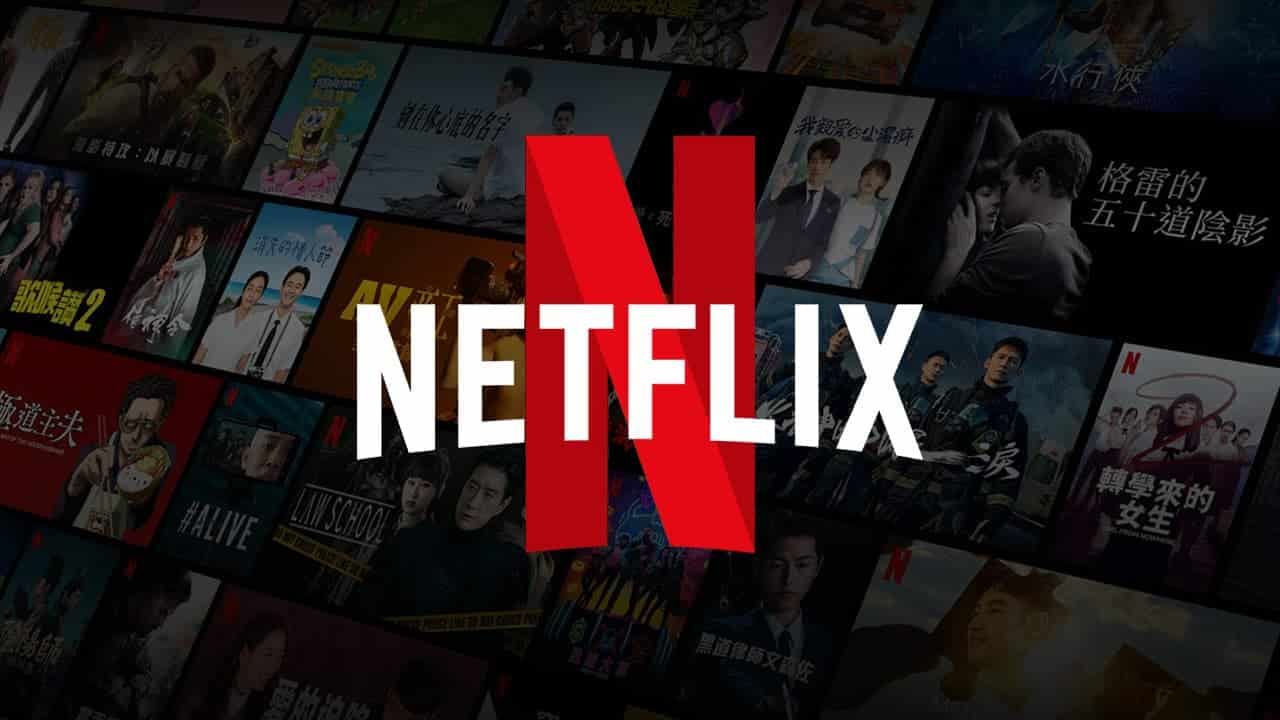 Logotipo e fundo com telas da Netflix