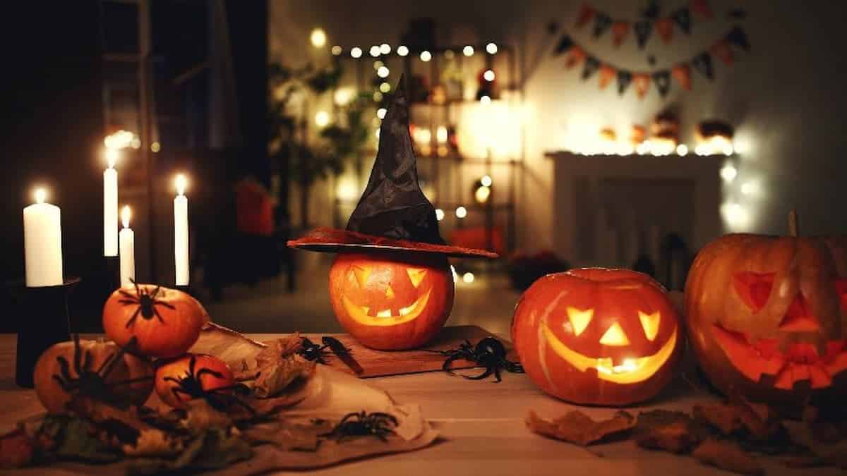 Imagem mostra abóboras e outras decorações de Halloween.